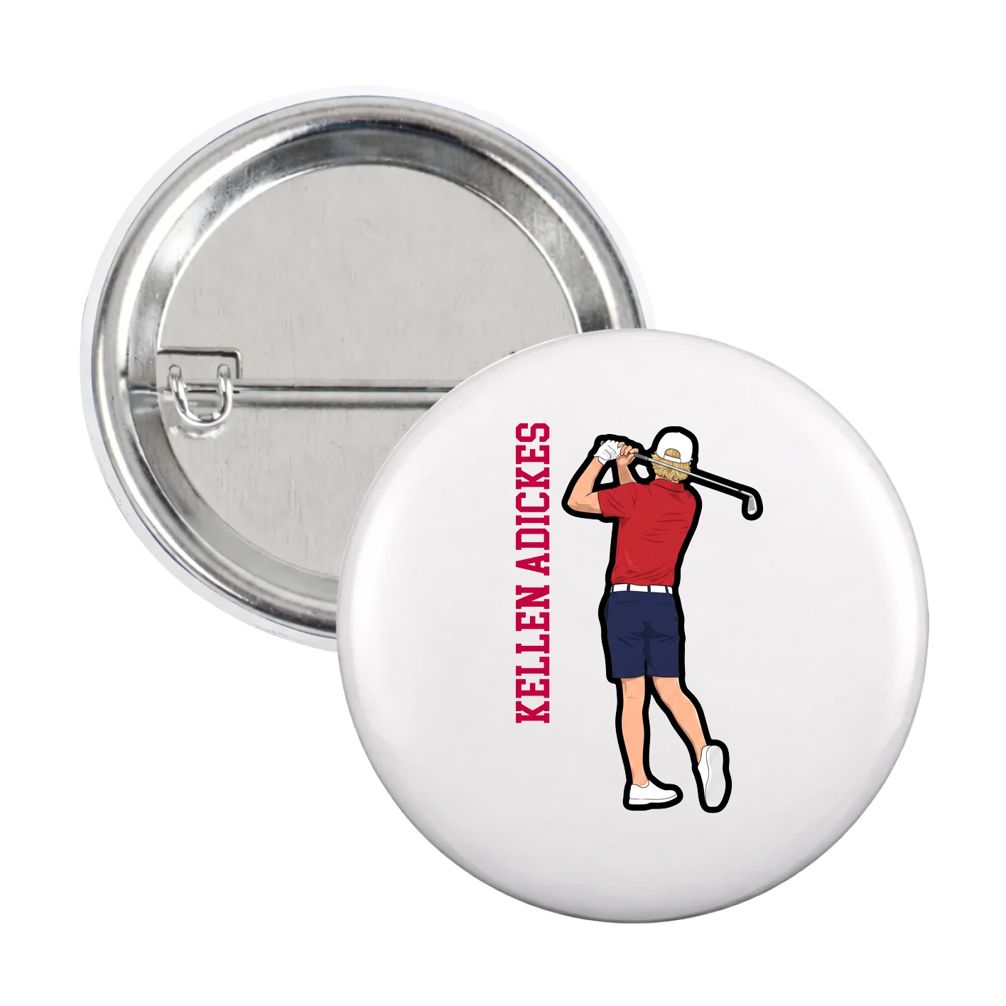 Game Day Button — Name Vertical in White