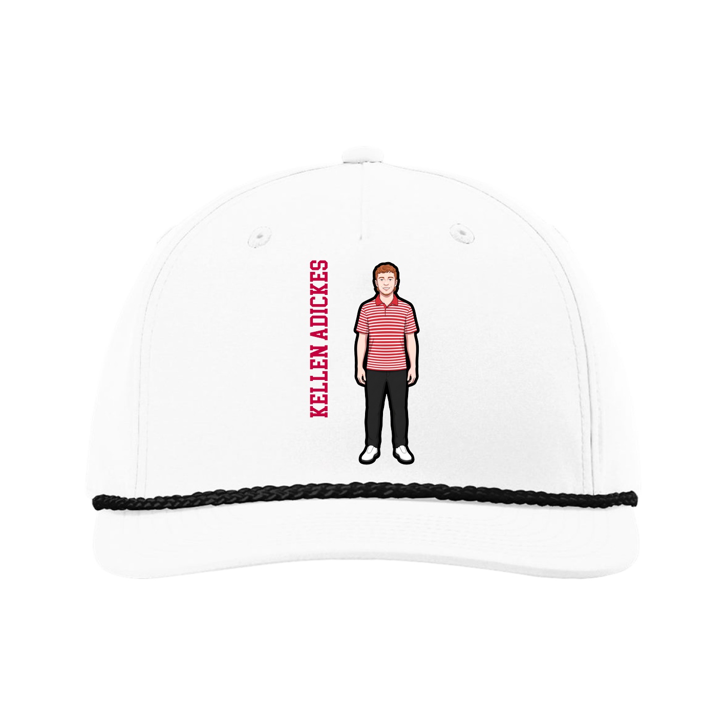 Five-Panel Classic Rope Cap — Name Vertical in White