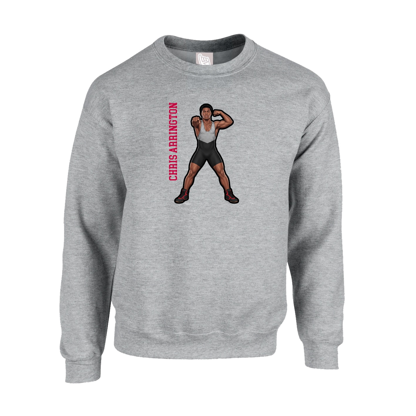 Fleece Crew — Name Vertical in Grey