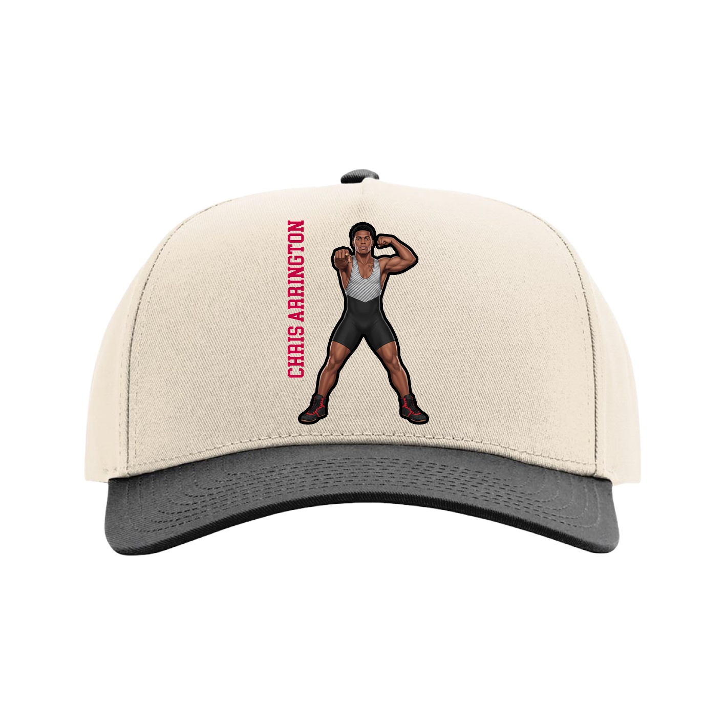 Full Fabric Five-Panel Champ Cap — Name Vertical in Cream/Black