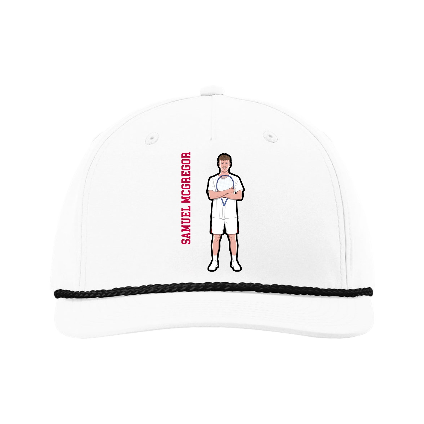 Five-Panel Classic Rope Cap — Name Vertical in White