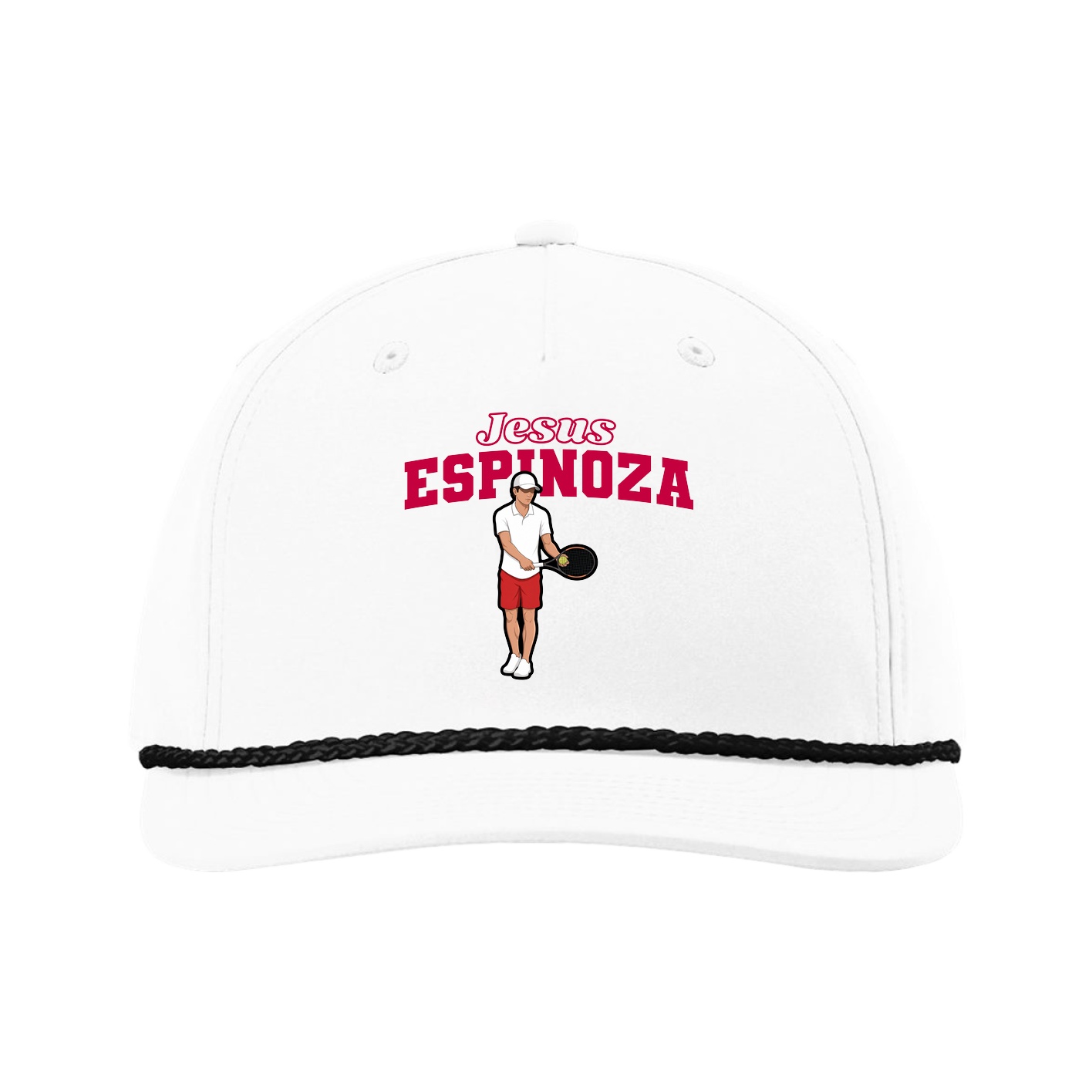 Five-Panel Classic Rope Cap — Name Arch in White