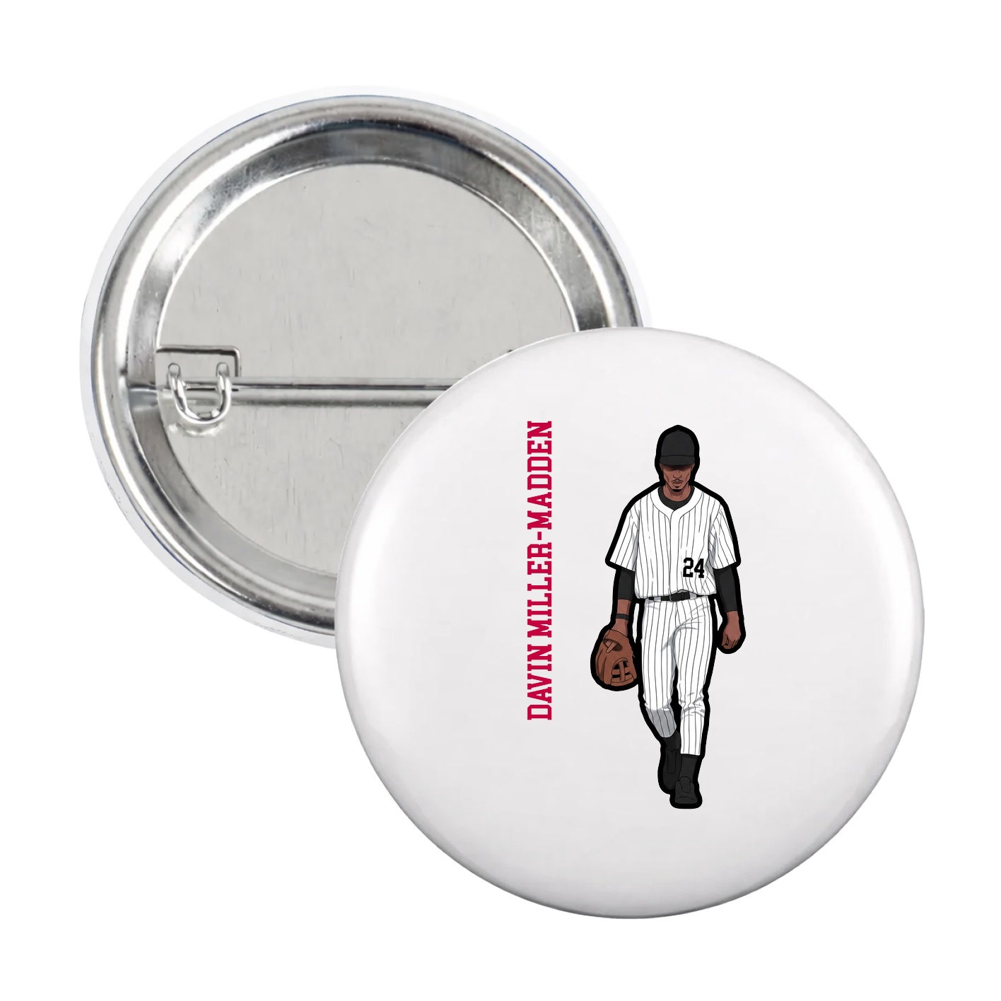 Game Day Button — Name Vertical in White