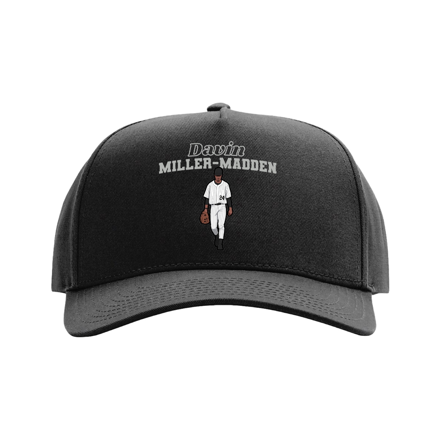 Full Fabric Five-Panel Champ Cap — Name Arch in Black