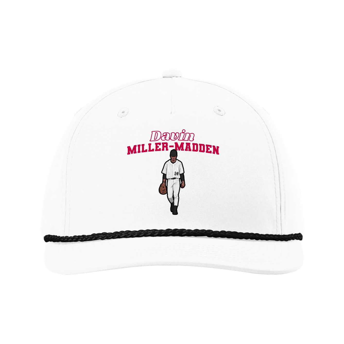 Five-Panel Classic Rope Cap — Name Arch in White