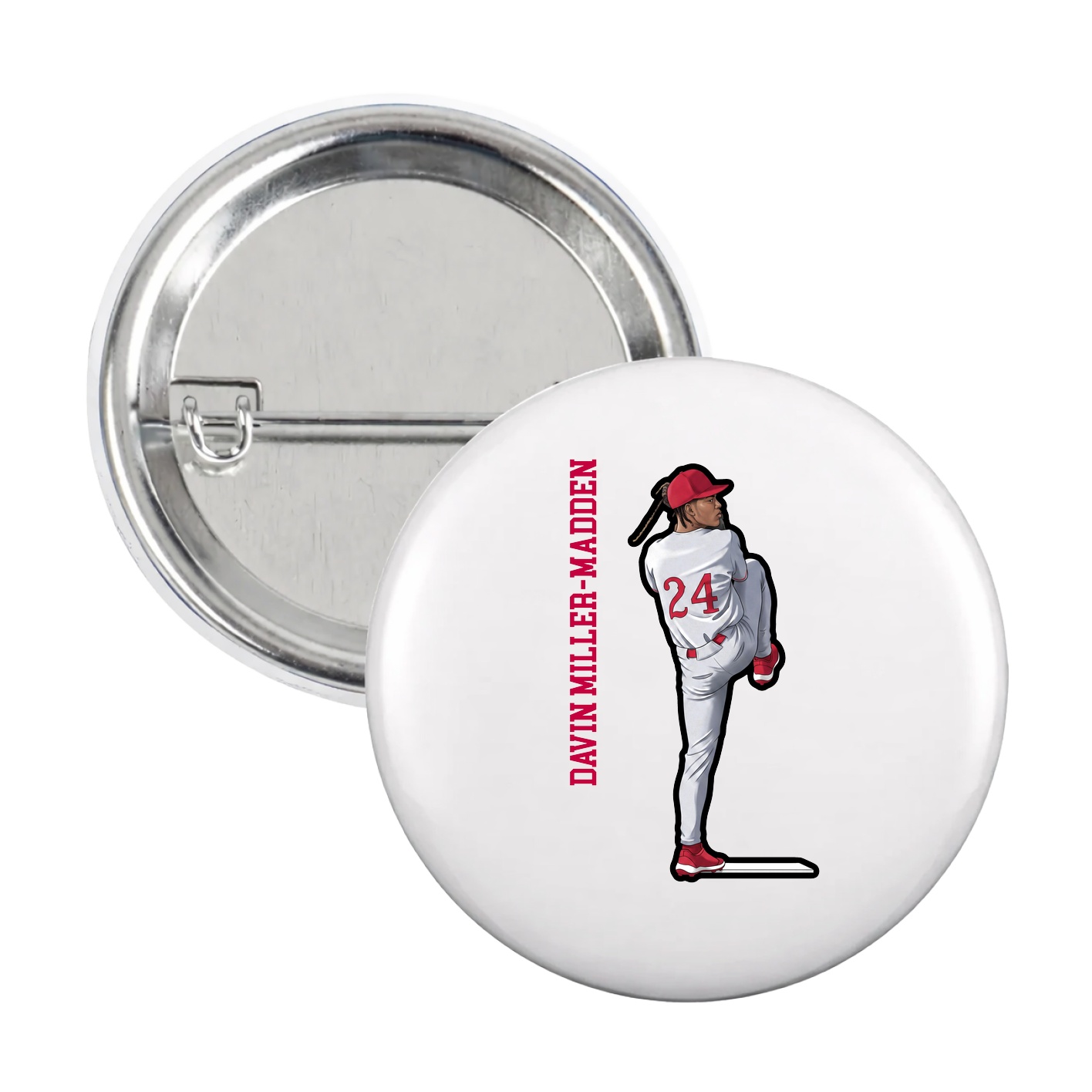 Game Day Button — Name Vertical in White