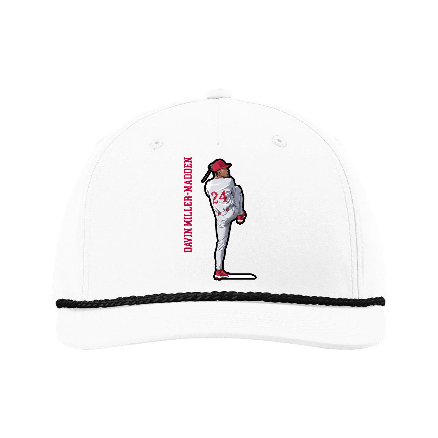 Five-Panel Classic Rope Cap — Name Vertical in White