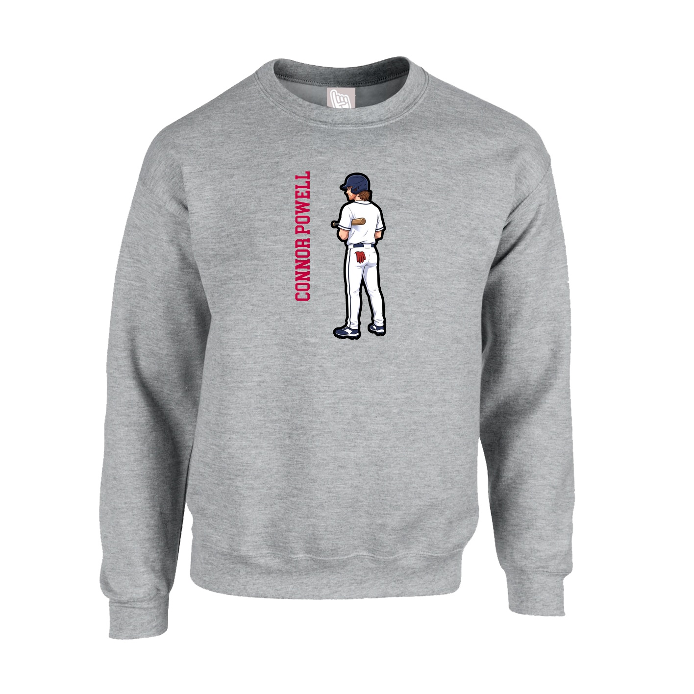 Fleece Crew — Name Vertical in Grey