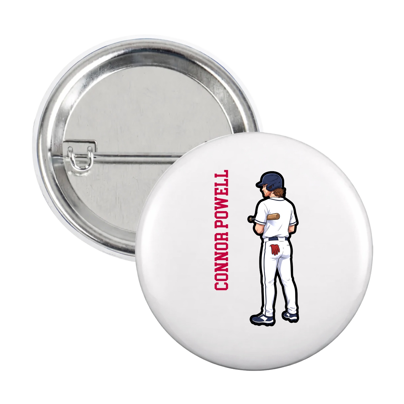 Game Day Button — Name Vertical in White