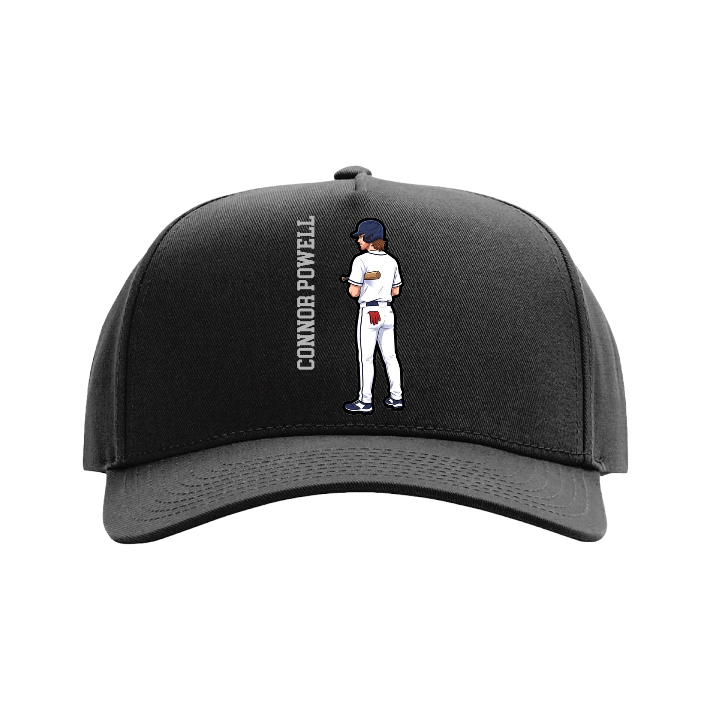 Full Fabric Five-Panel Champ Cap — Name Vertical in Black