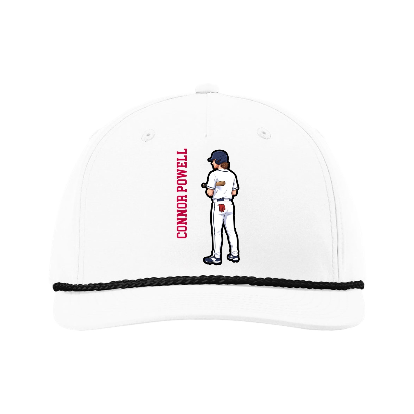 Five-Panel Classic Rope Cap — Name Vertical in White