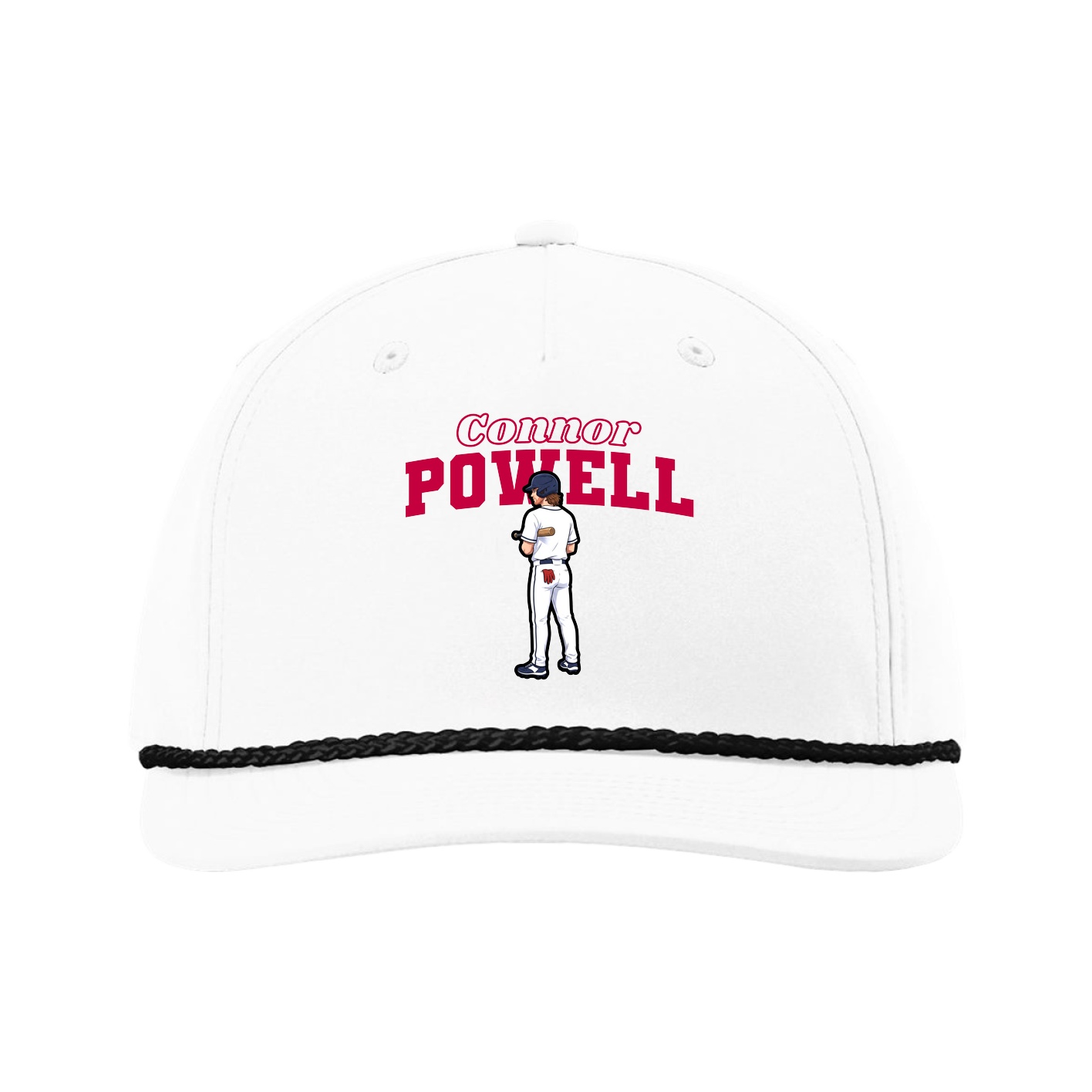 Five-Panel Classic Rope Cap — Name Arch in White