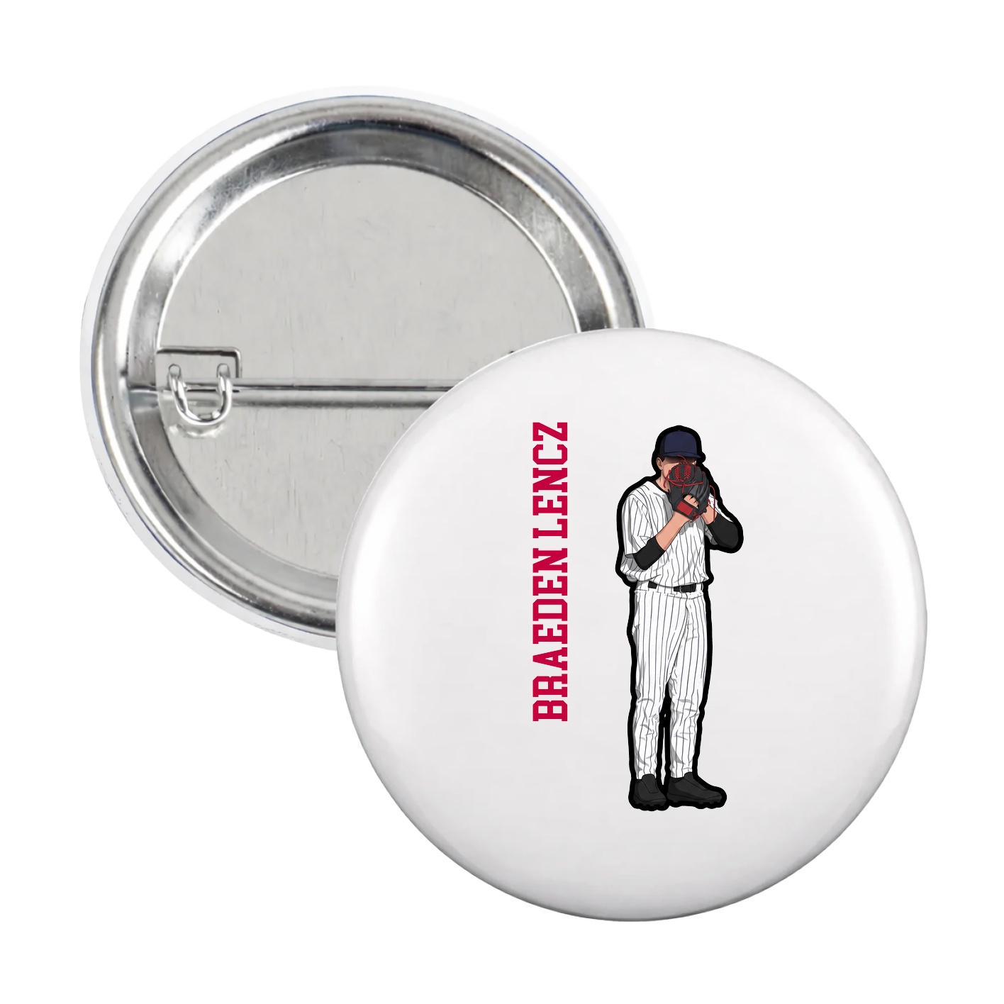Game Day Button — Name Vertical in White