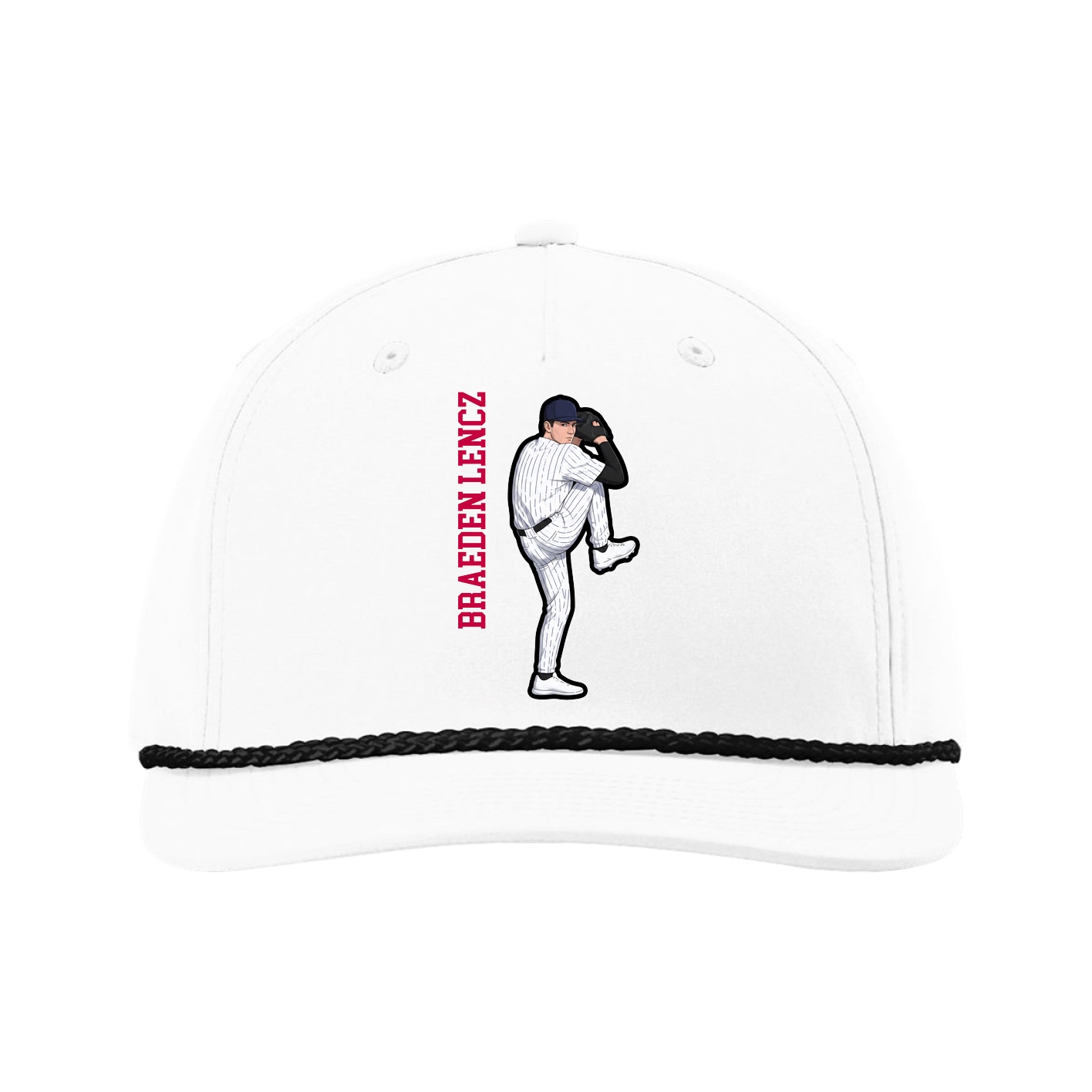 Five-Panel Classic Rope Cap — Name Vertical in White