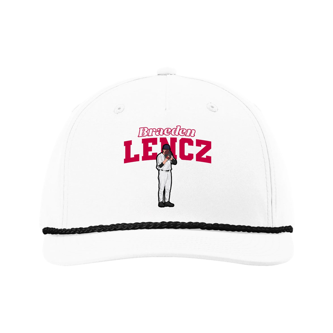 Five-Panel Classic Rope Cap — Name Arch in White