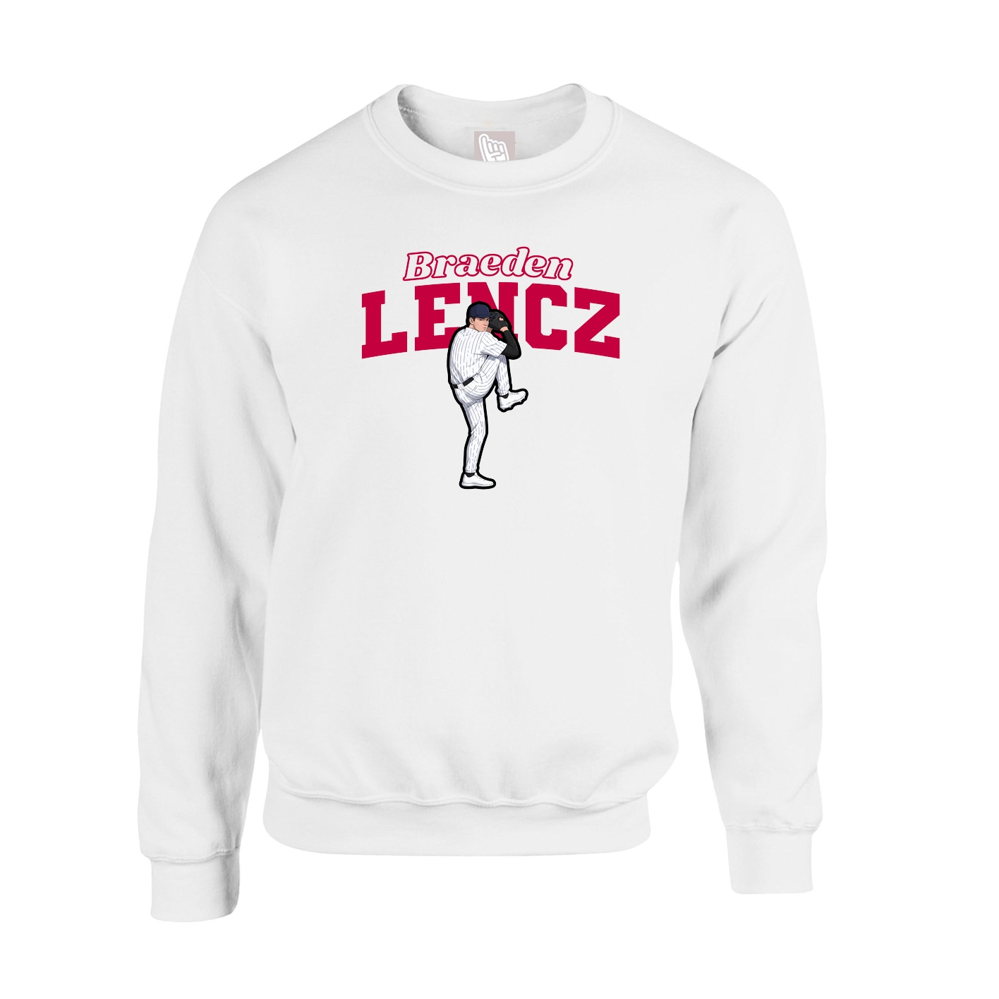 Fleece Crew — Name Arch in White
