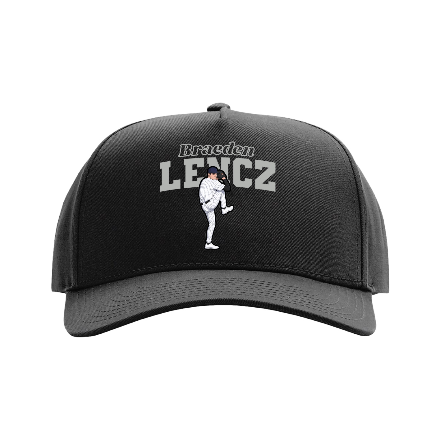 Full Fabric Five-Panel Champ Cap — Name Arch in Black