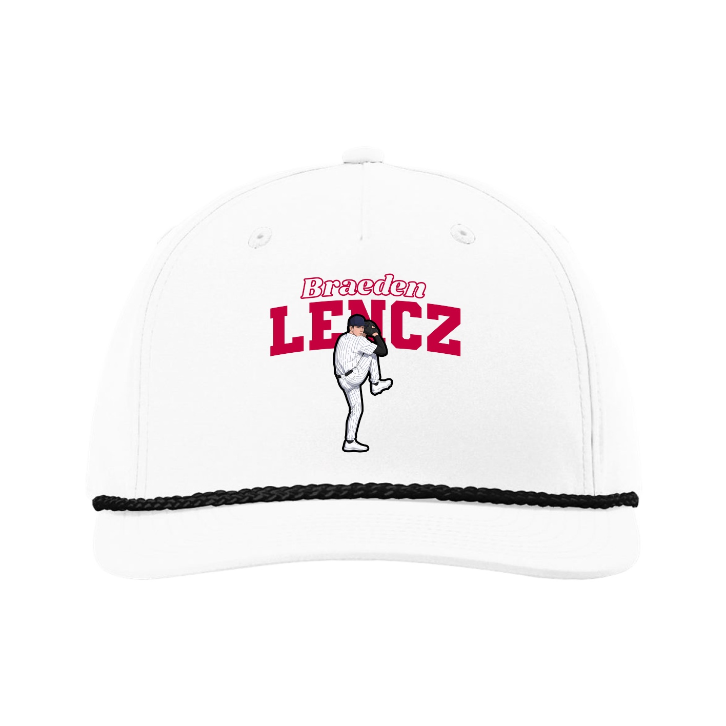 Five-Panel Classic Rope Cap — Name Arch in White