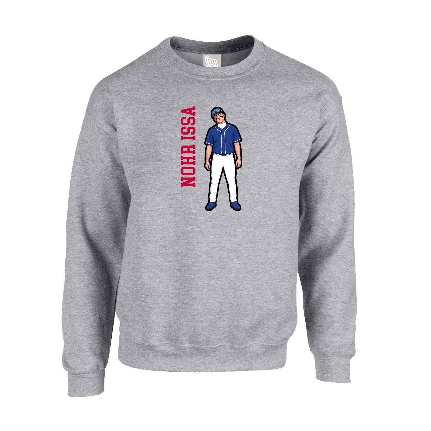 Fleece Crew — Name Vertical in Grey