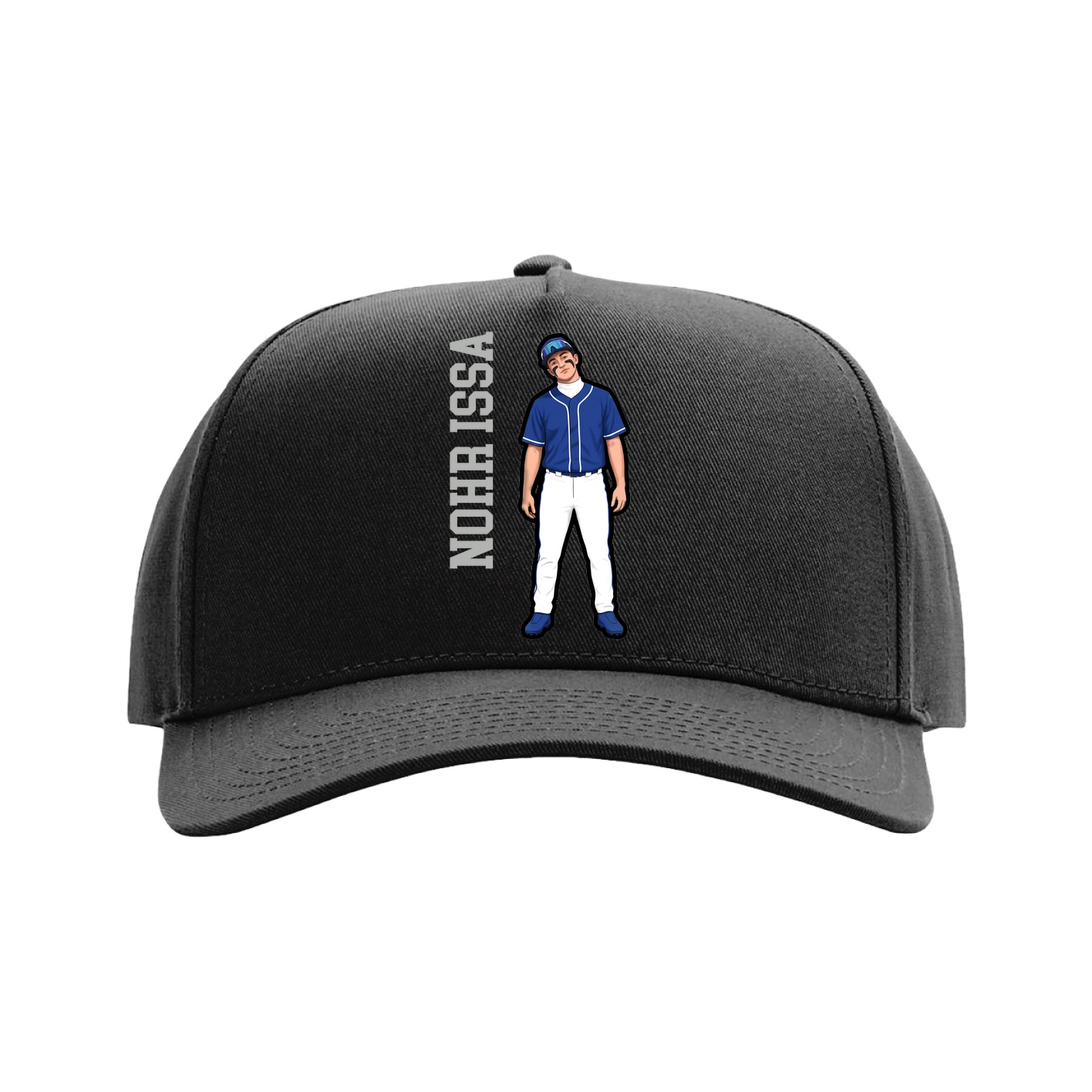 Full Fabric Five-Panel Champ Cap — Name Vertical in Black