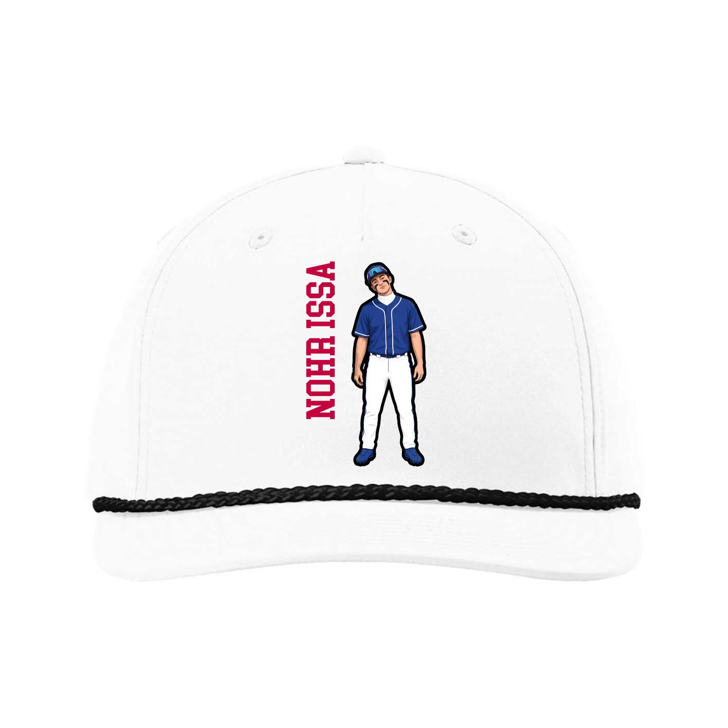 Five-Panel Classic Rope Cap — Name Vertical in White