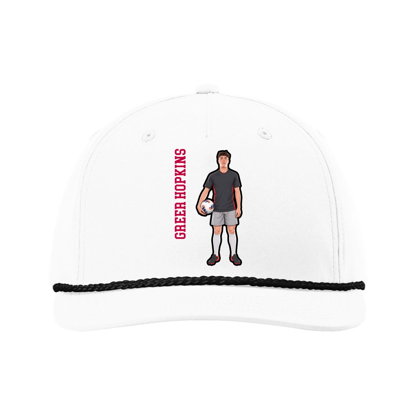 Five-Panel Classic Rope Cap — Name Vertical in White