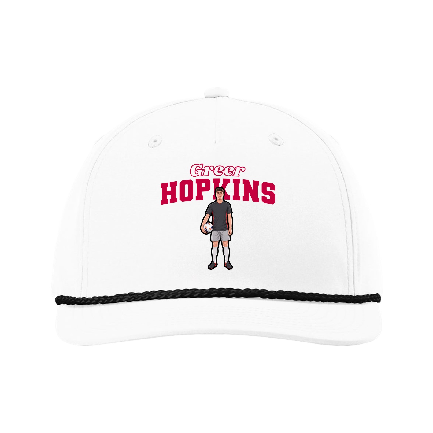 Five-Panel Classic Rope Cap — Name Arch in White