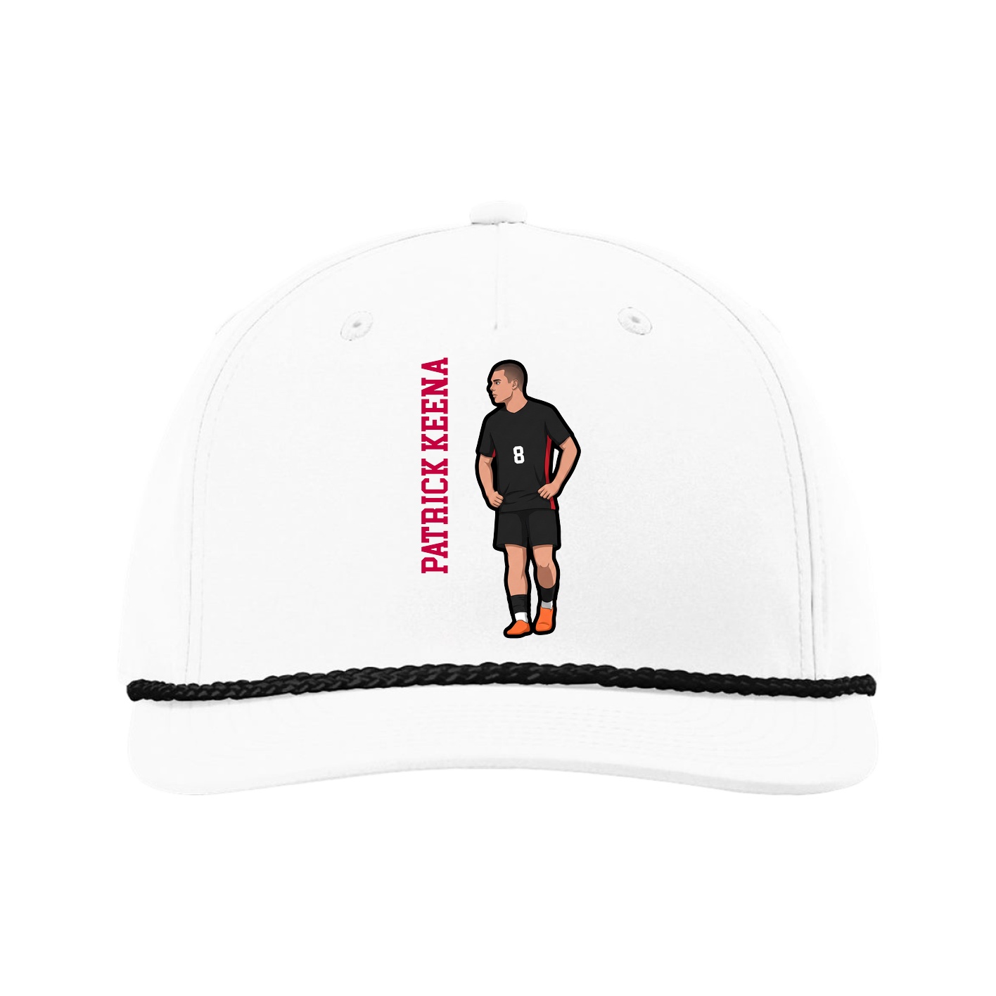 Five-Panel Classic Rope Cap — Name Vertical in White