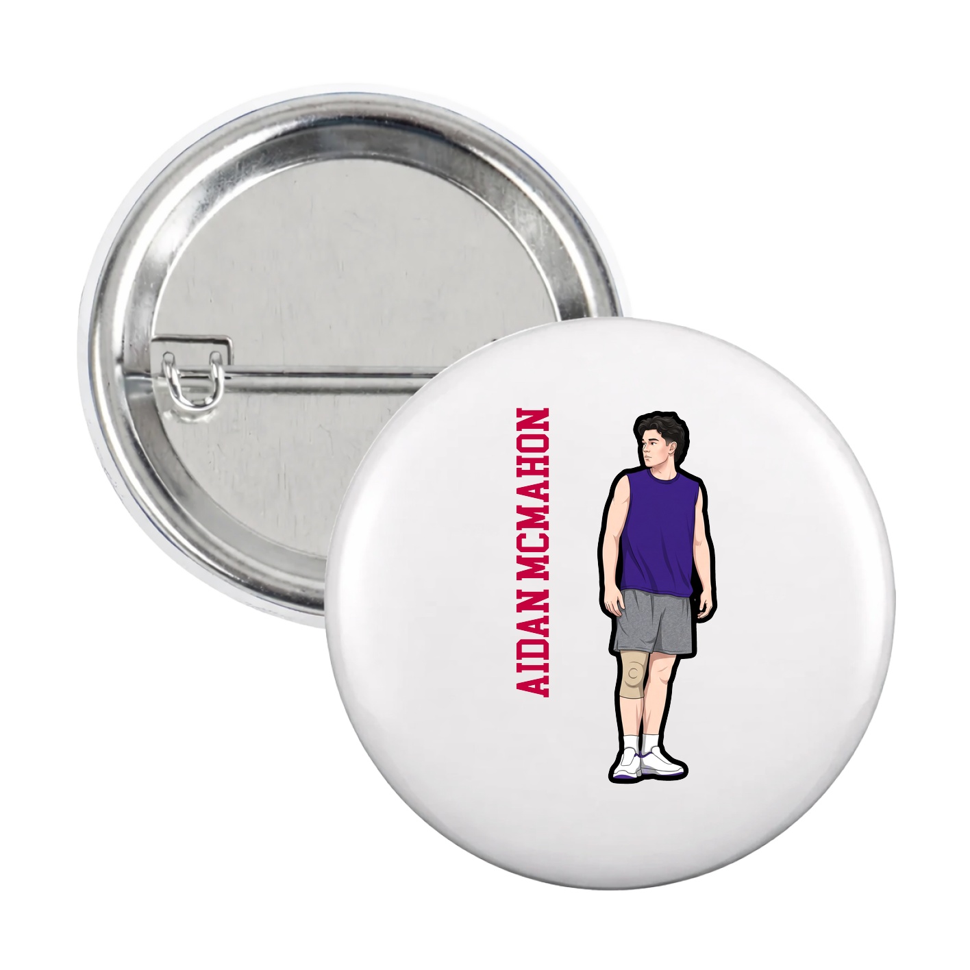 Game Day Button — Name Vertical in White