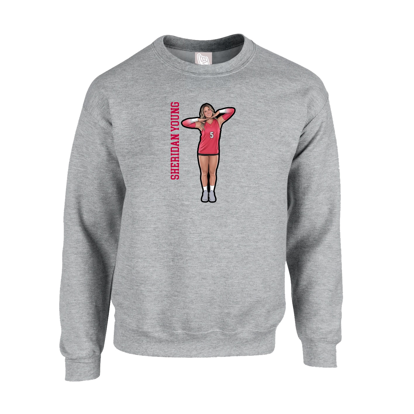 Fleece Crew — Name Vertical in Grey