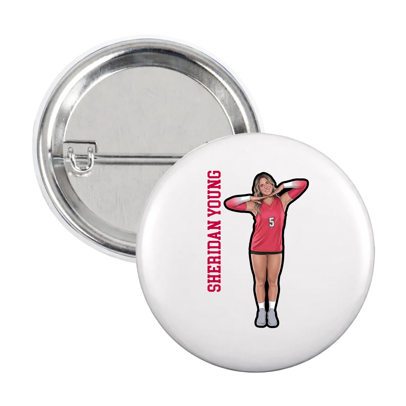 Game Day Button — Name Vertical in White