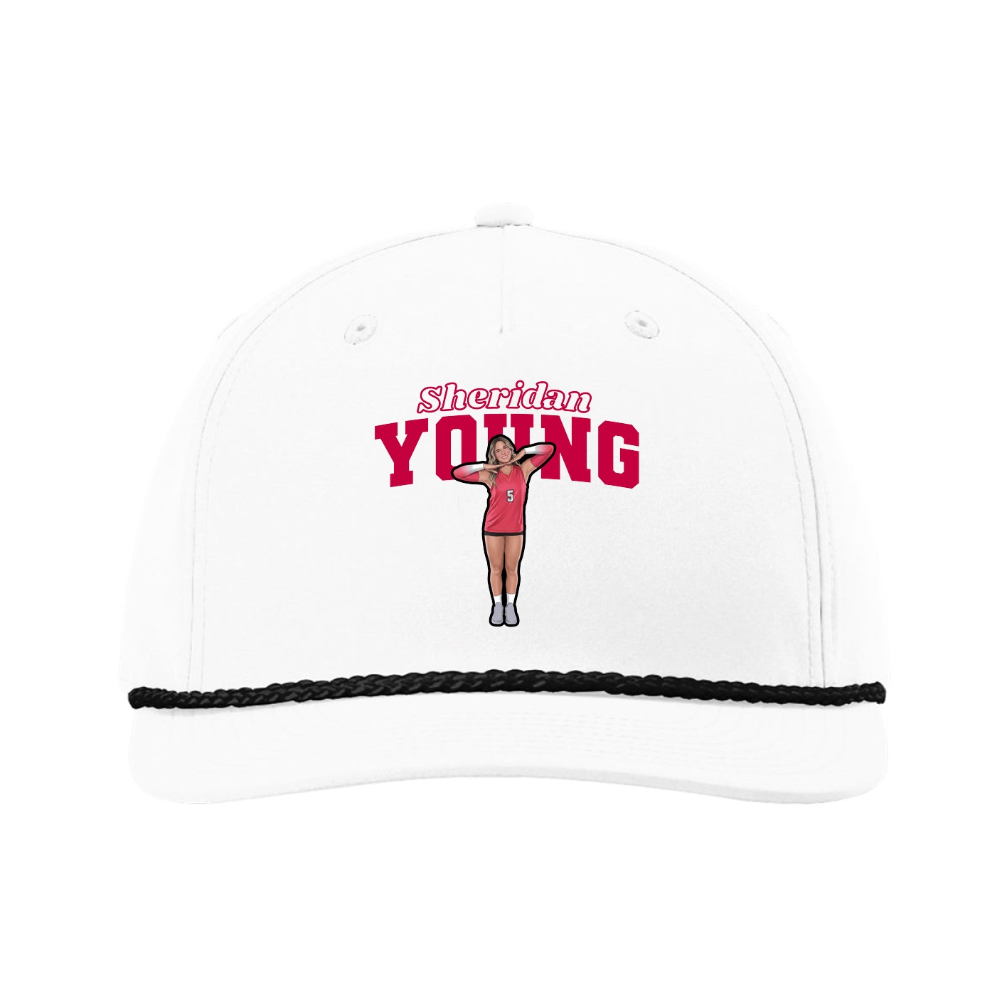 Five-Panel Classic Rope Cap — Name Arch in White