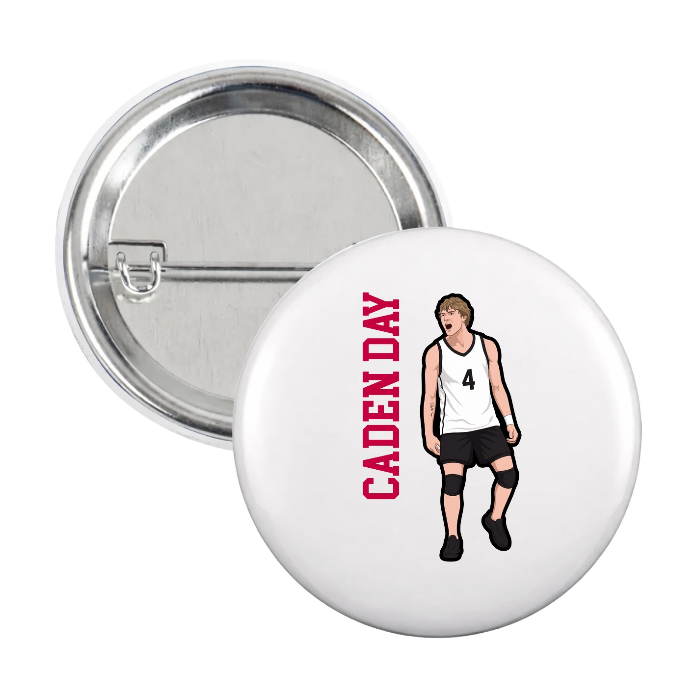Game Day Button — Name Vertical in White