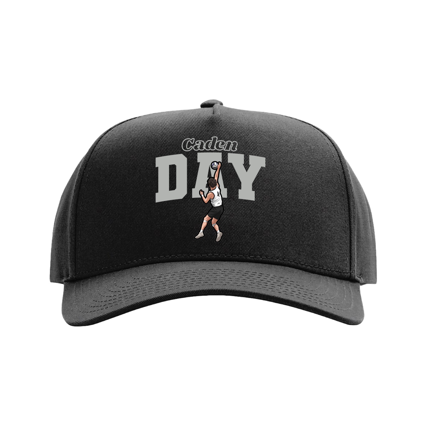 Full Fabric Five-Panel Champ Cap — Name Arch in Black
