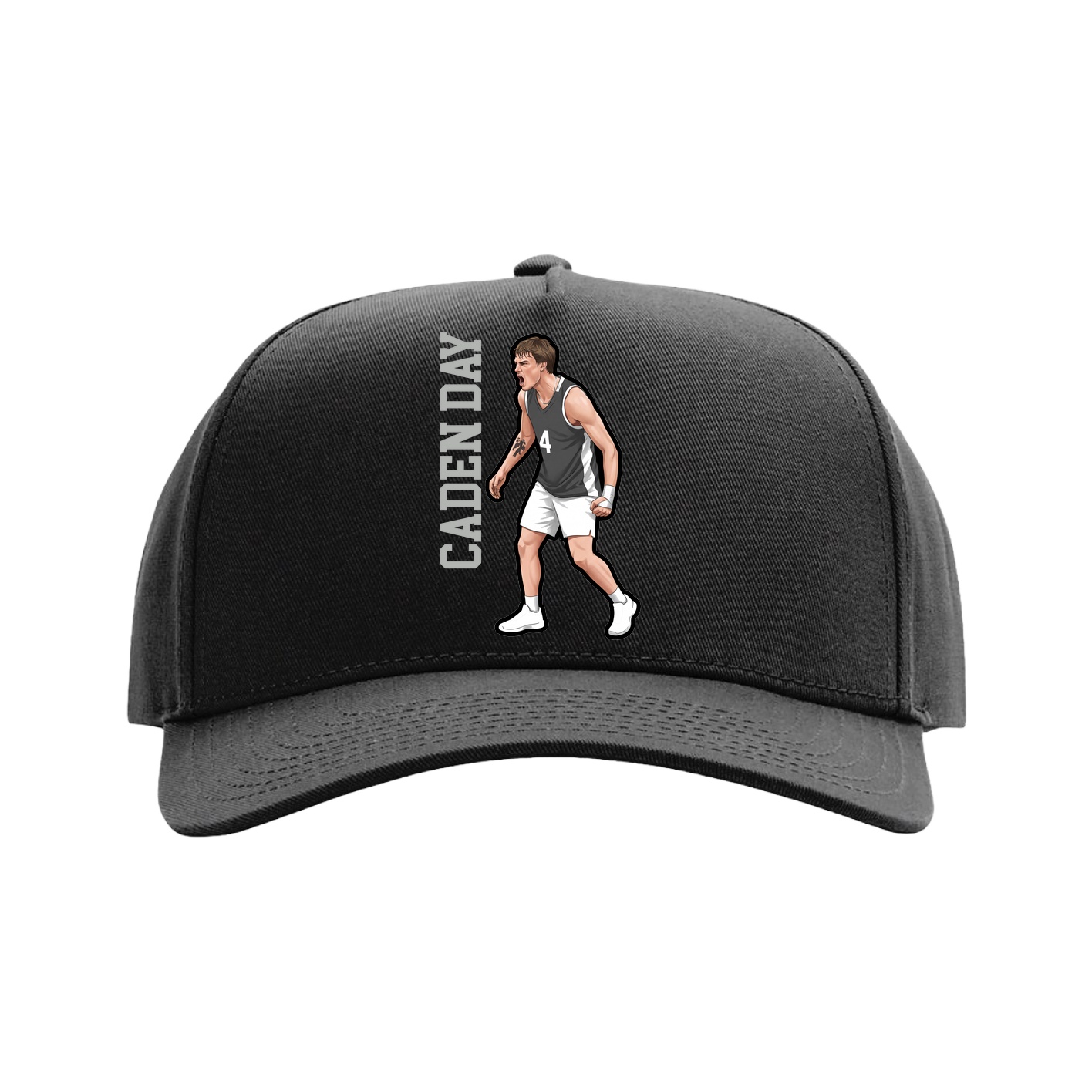 Full Fabric Five-Panel Champ Cap — Name Vertical in Black