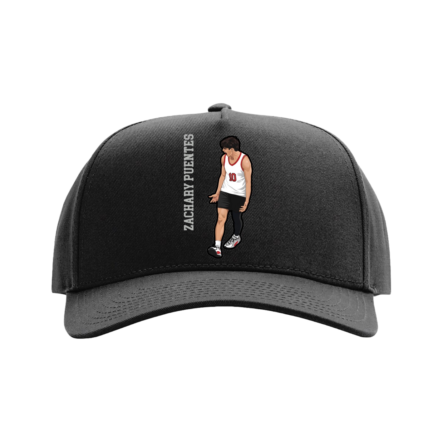 Full Fabric Five-Panel Champ Cap — Name Vertical in Black