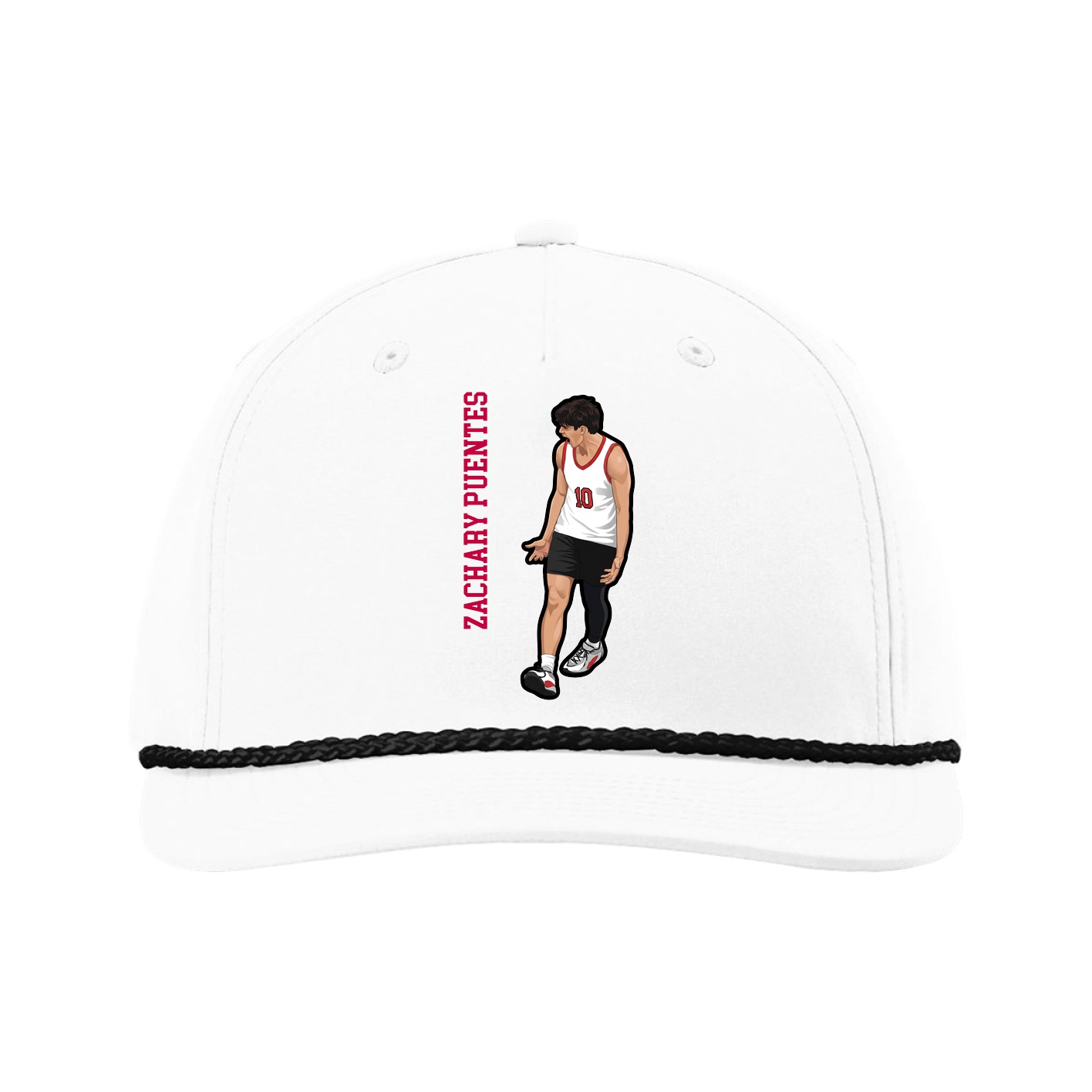 Five-Panel Classic Rope Cap — Name Vertical in White