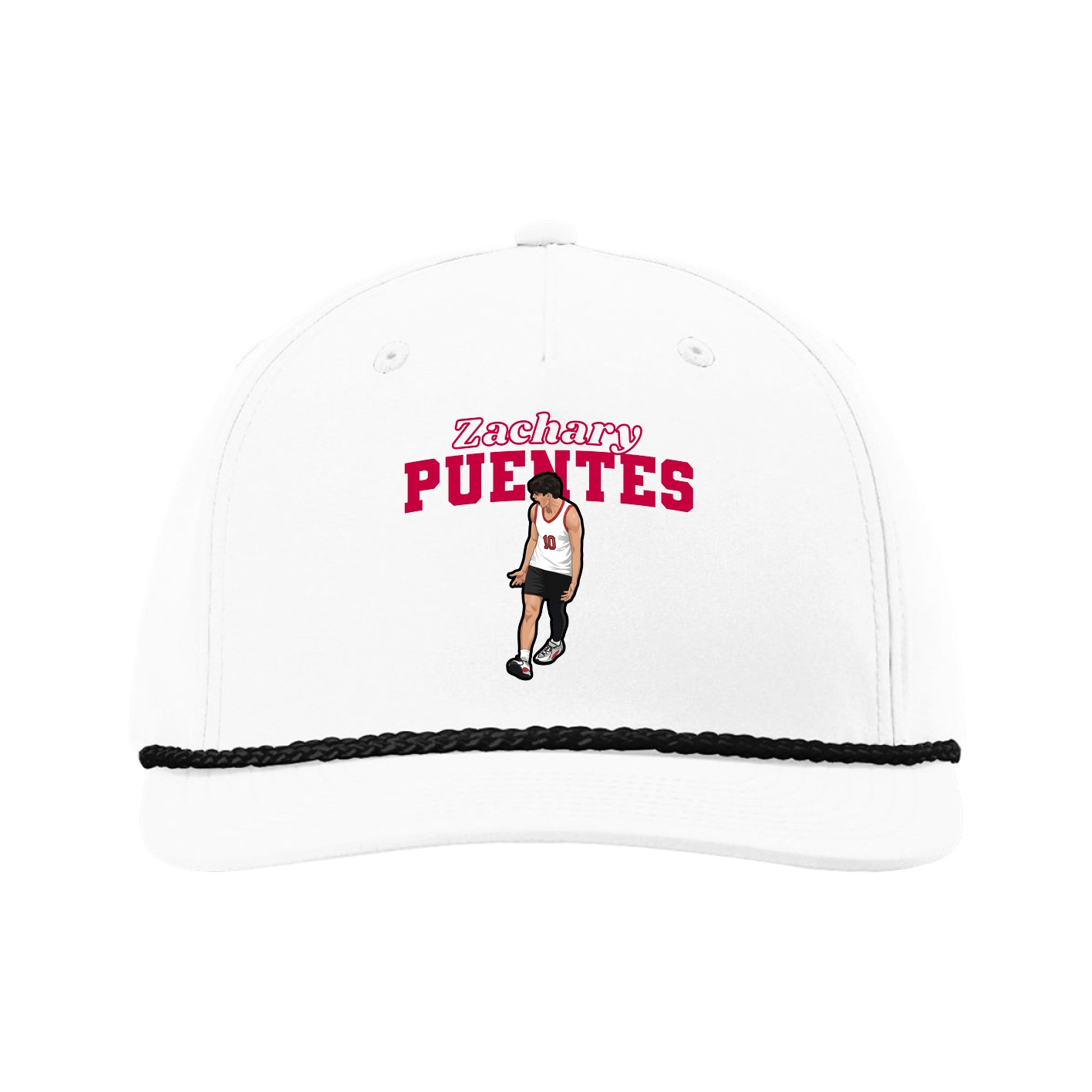 Five-Panel Classic Rope Cap — Name Arch in White