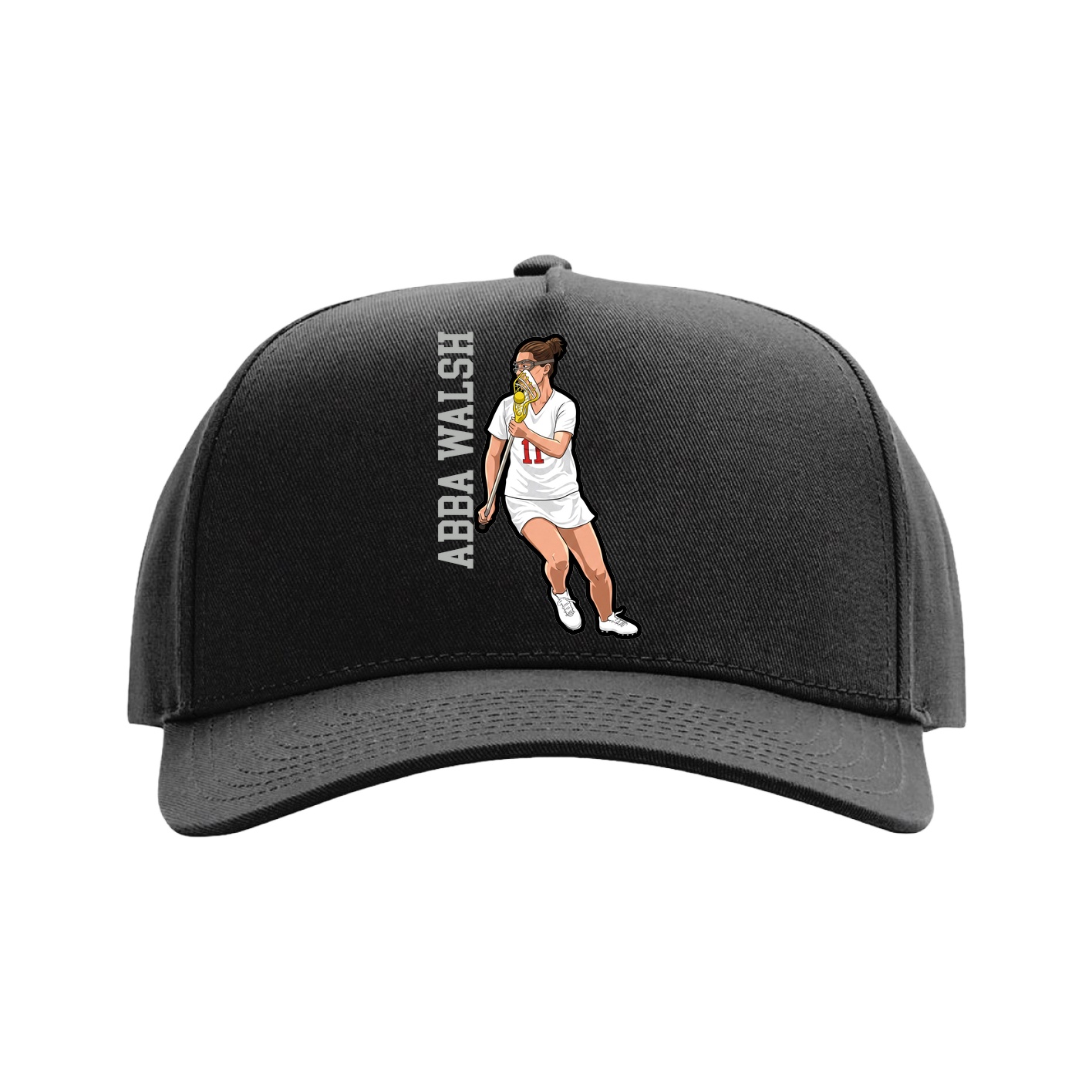 Full Fabric Five-Panel Champ Cap — Name Vertical in Black