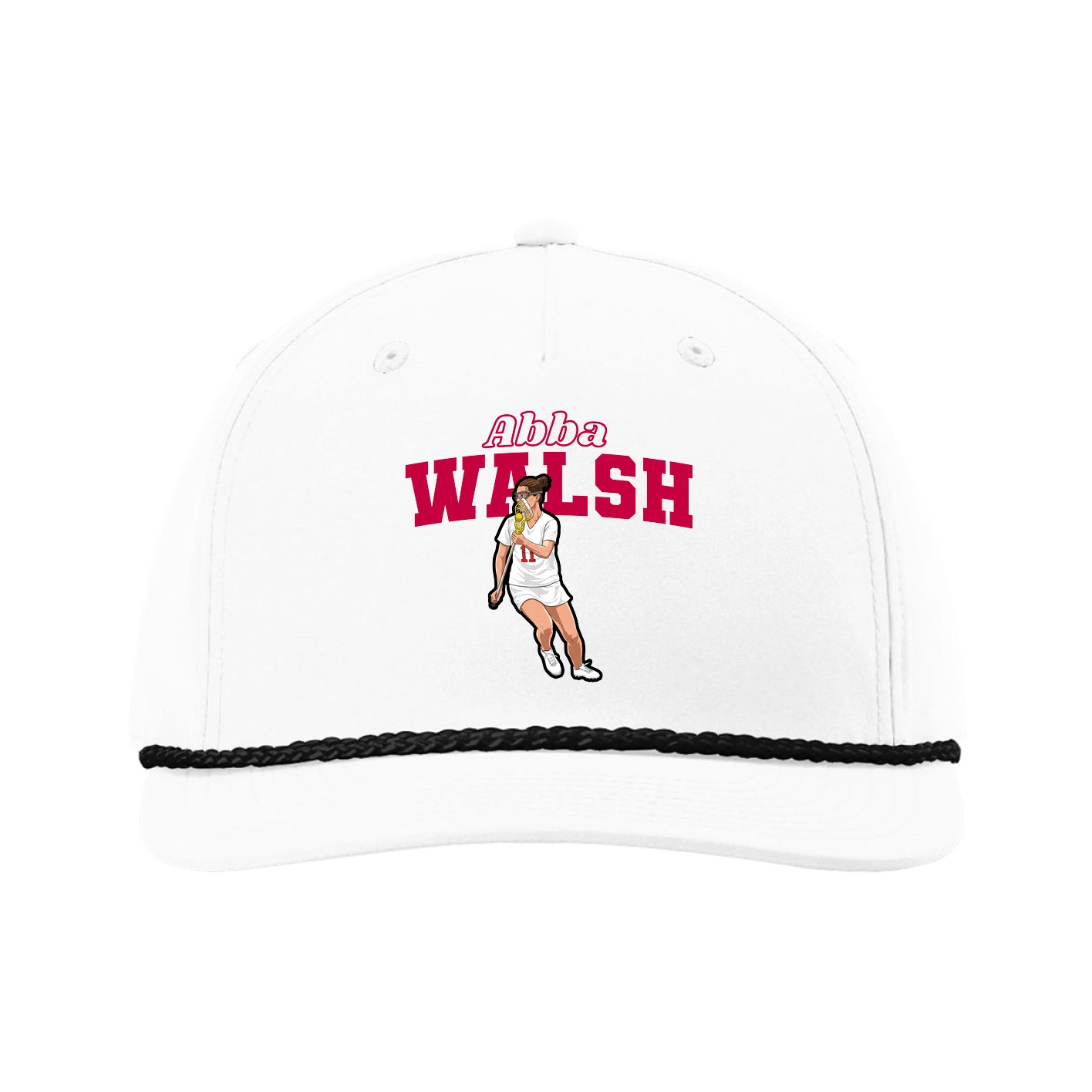 Five-Panel Classic Rope Cap — Name Arch in White