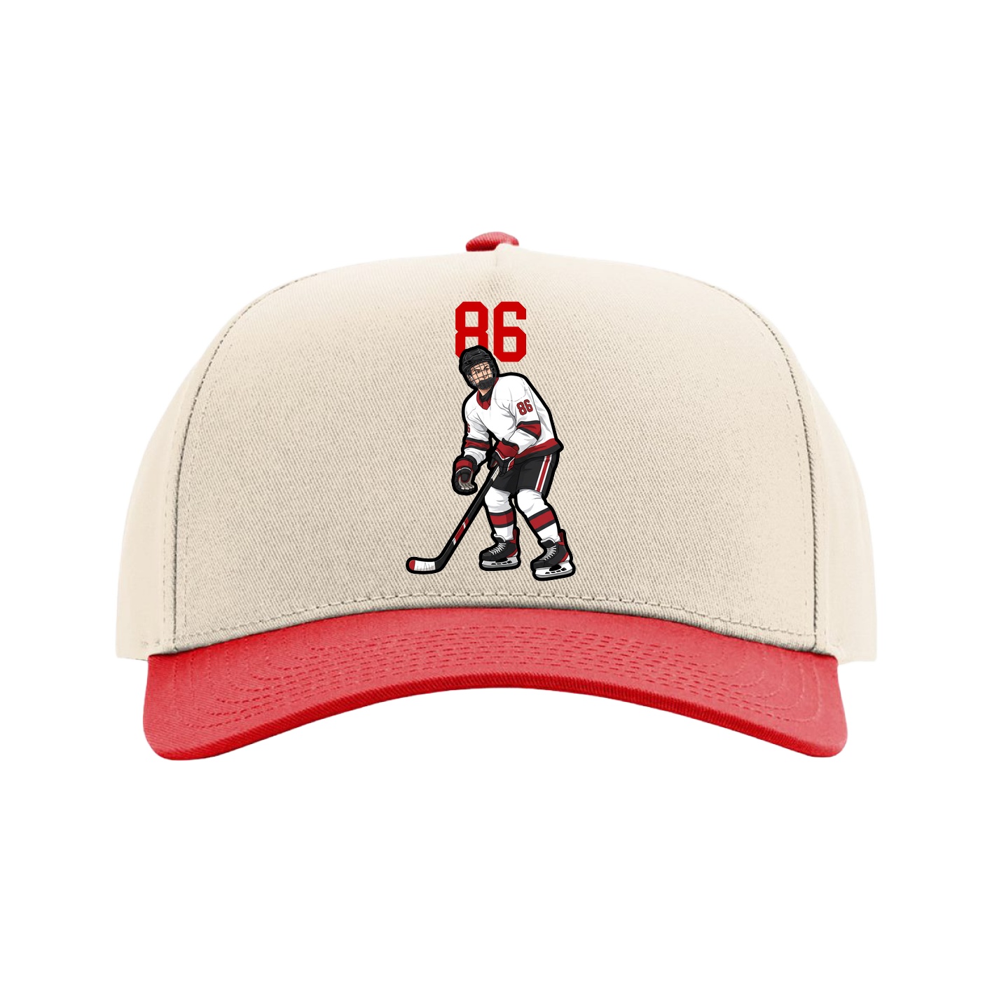 Full Fabric Five-Panel Champ Cap — Number Top in Cream/Red