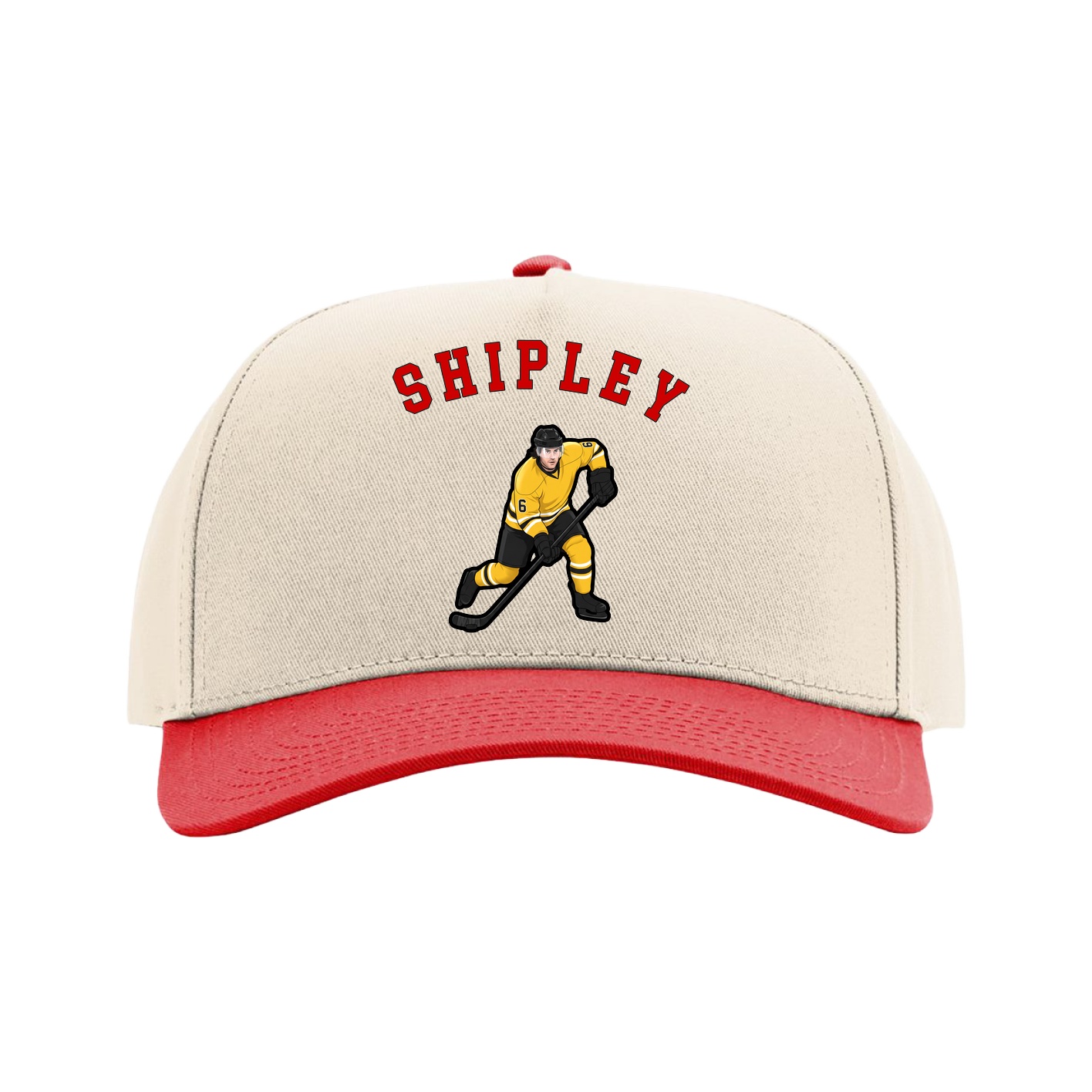 Full Fabric Five-Panel Champ Cap — Shirsey Arch in Cream/Red