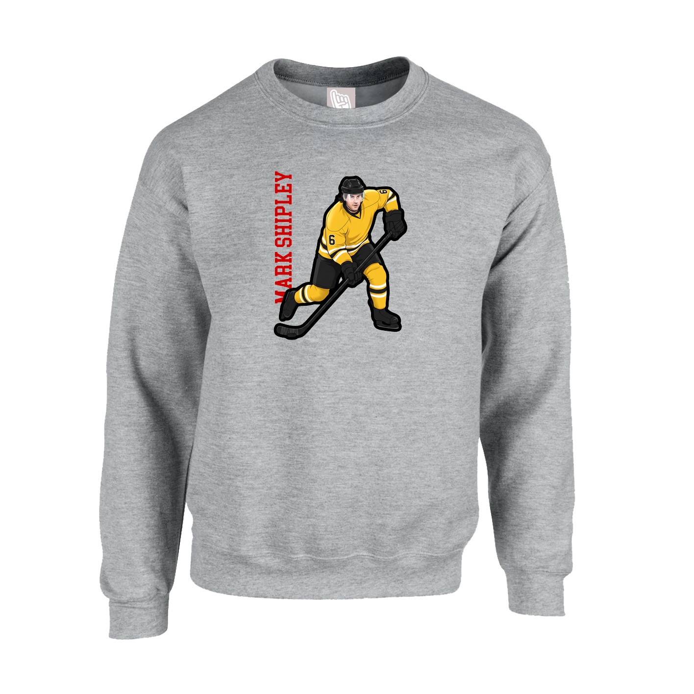 Fleece Crew — Name Vertical in Grey