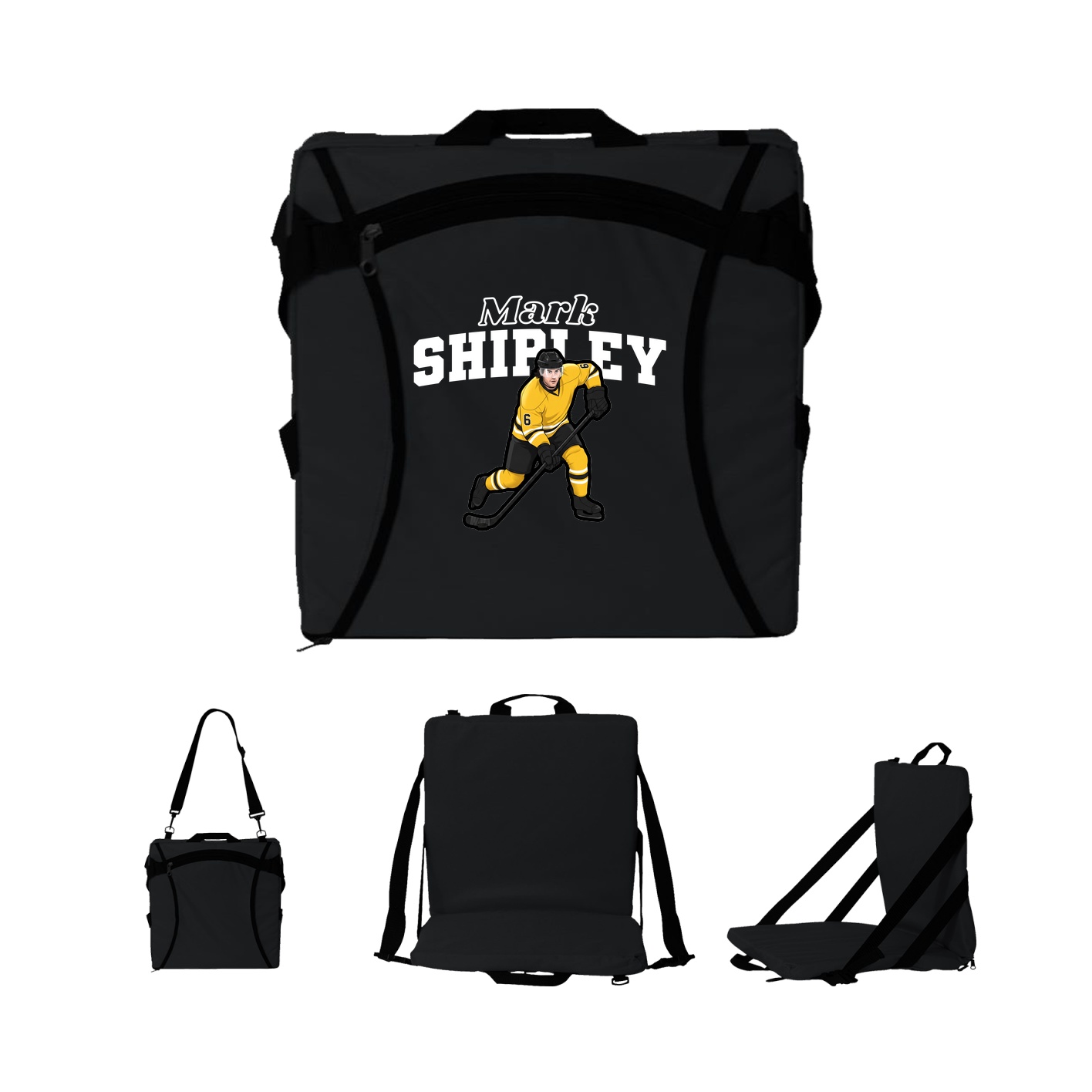 Folding Stadium Seat — Name Arch in Black