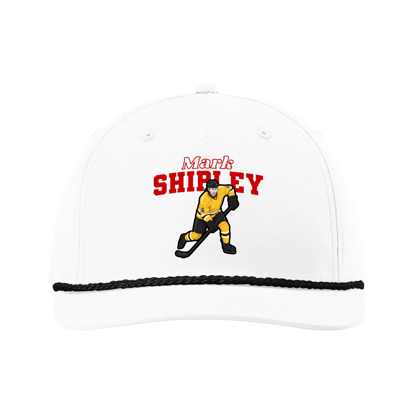 Five-Panel Classic Rope Cap — Name Arch in White