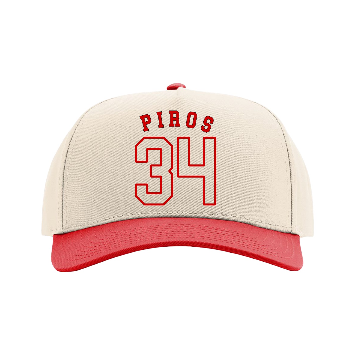 Full Fabric Five-Panel Champ Cap — Shirsey Arch in Cream/Red