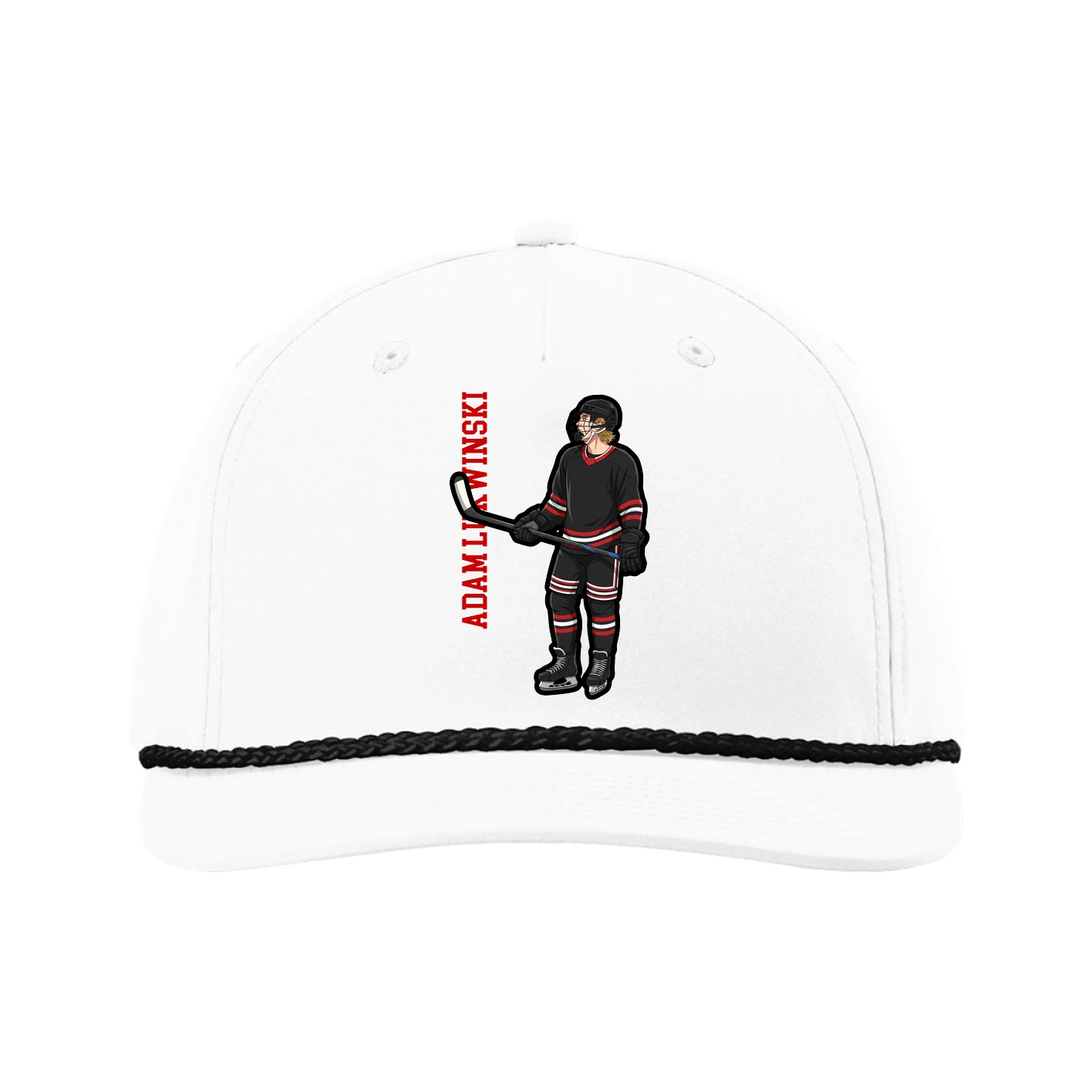 Five-Panel Classic Rope Cap — Name Vertical in White