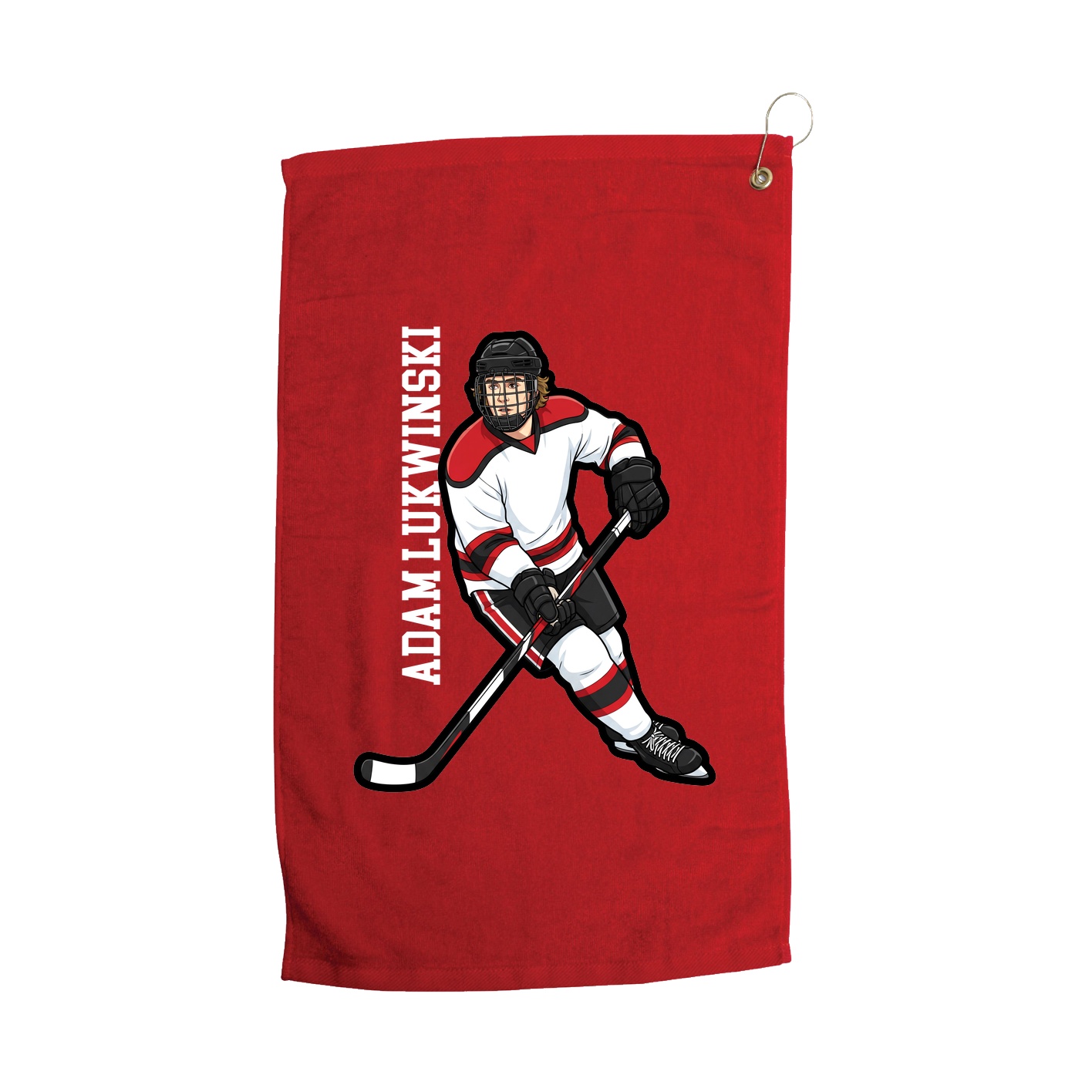 Golf Towel — Name Vertical in Red