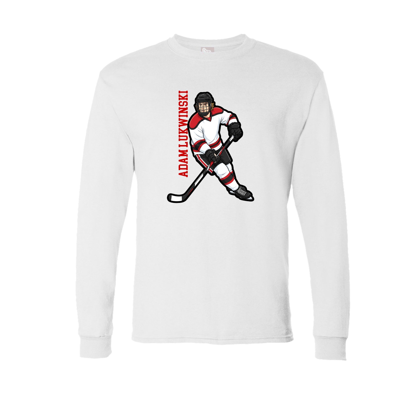 Long Sleeve Tee — Name Vertical in White