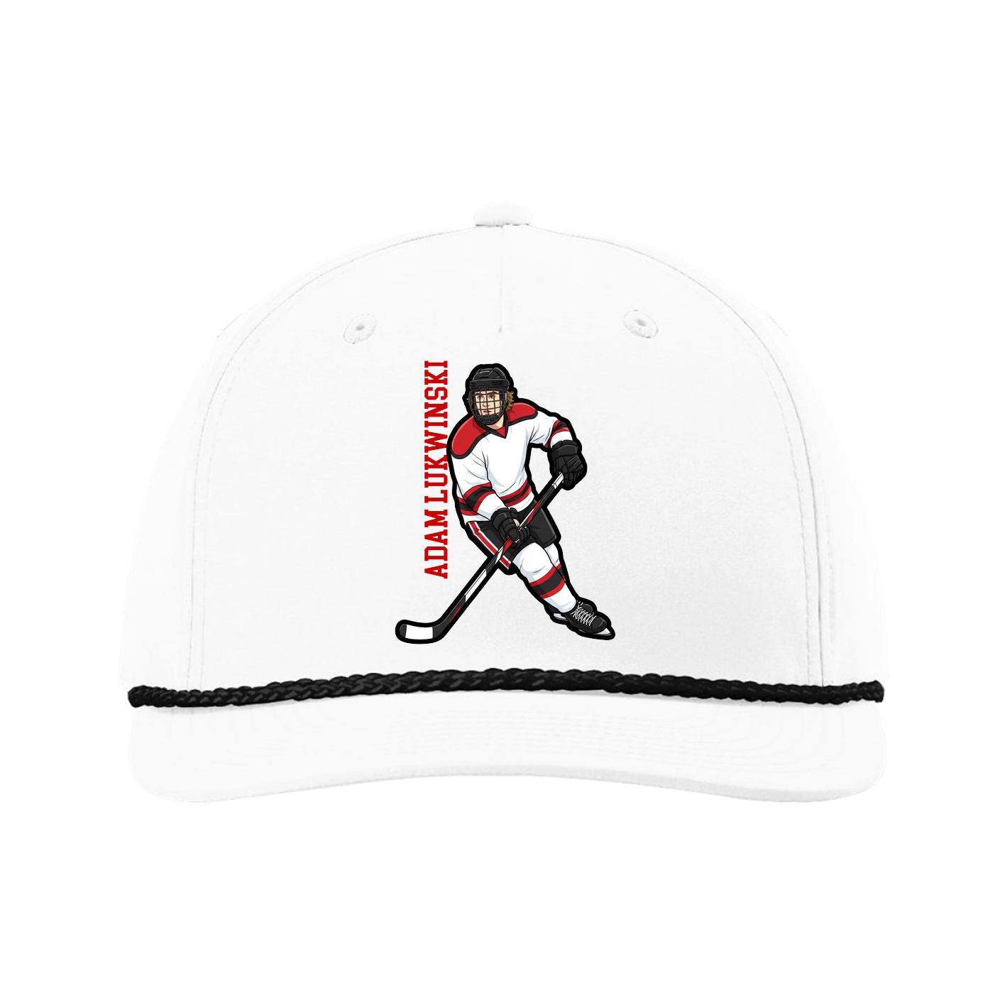 Five-Panel Classic Rope Cap — Name Vertical in White